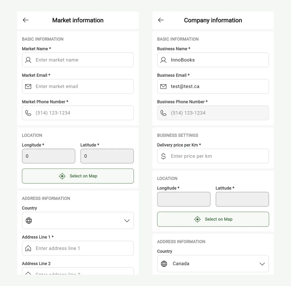 InnoBooks admin app: management menu and restaurant information