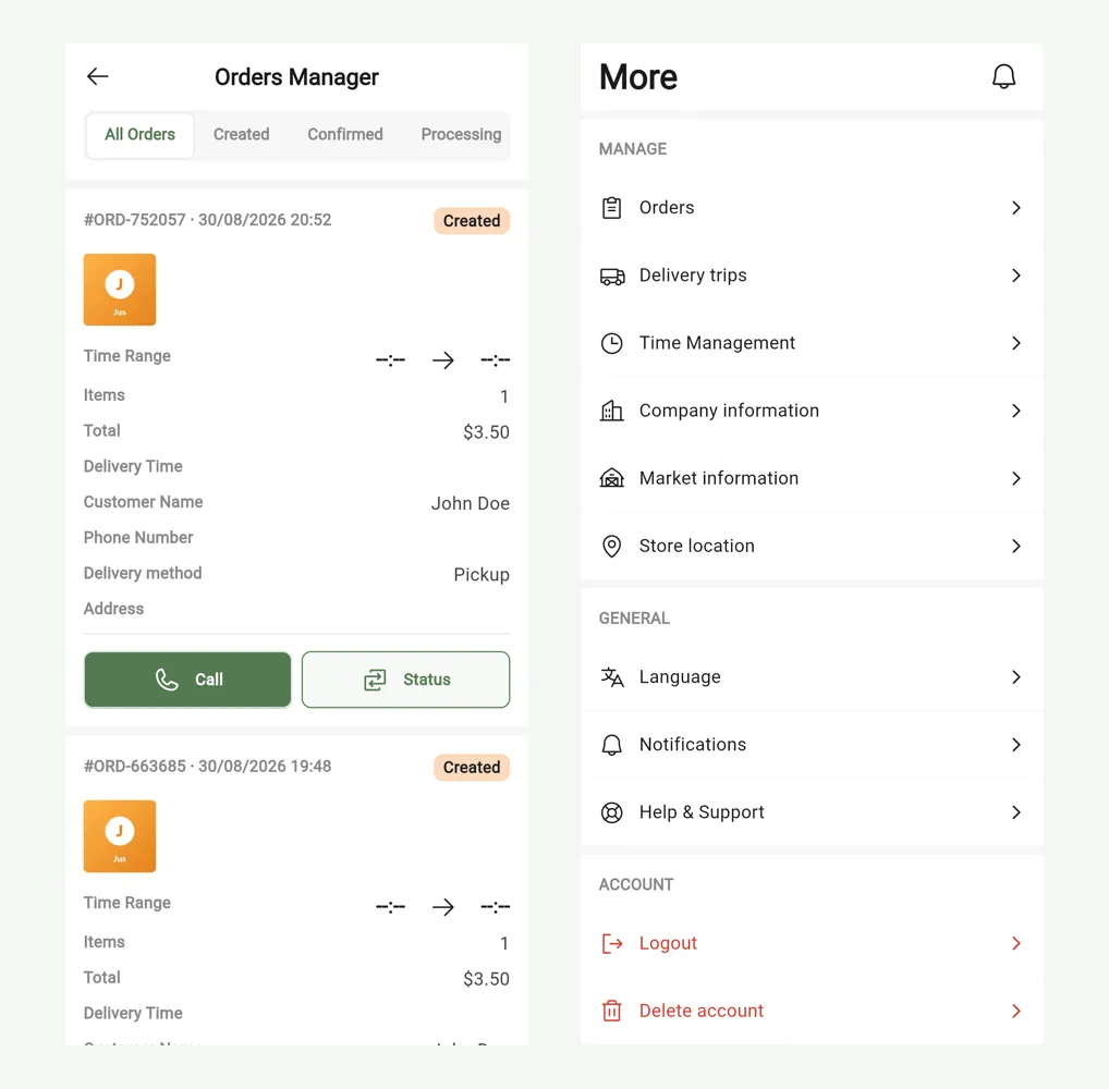 InnoBooks admin app: order list and order detail
