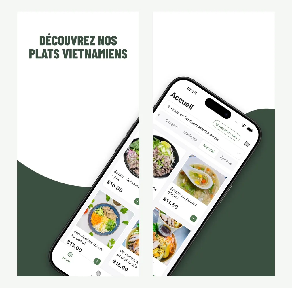 Application SOS Bouffe : accueil et catalogue de plats avec photos