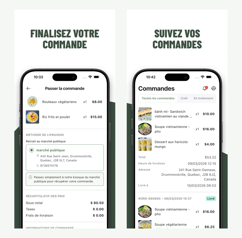 Application SOS Bouffe : finalisation de la commande et suivi des commandes