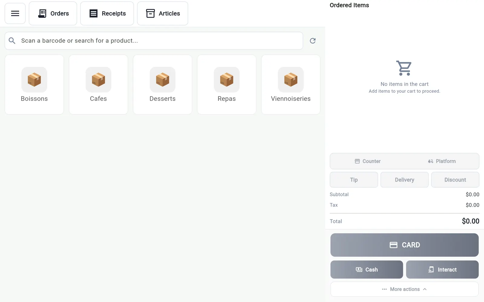 InnoBooks POS home screen with product categories