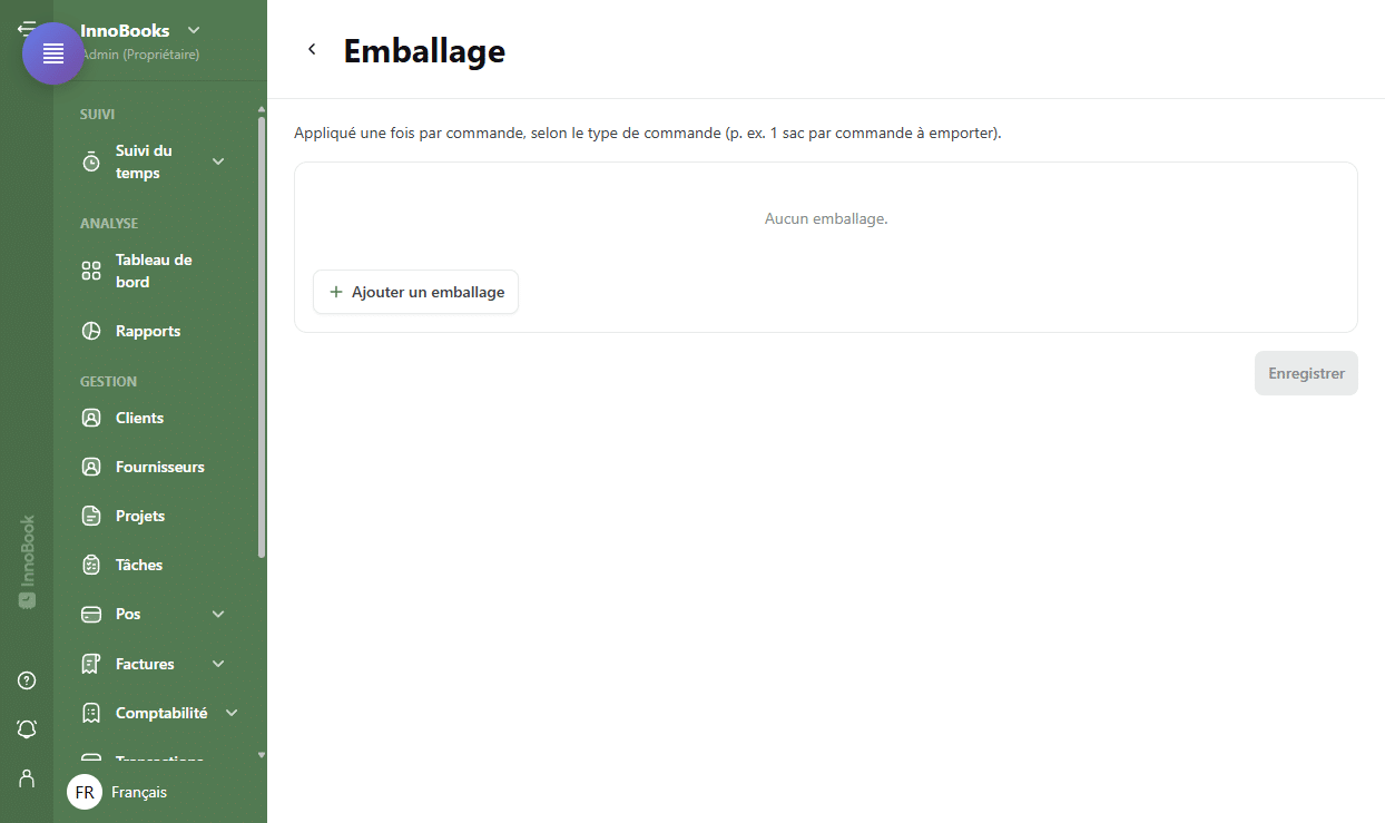 Configurer les coûts d'emballage par type de commande