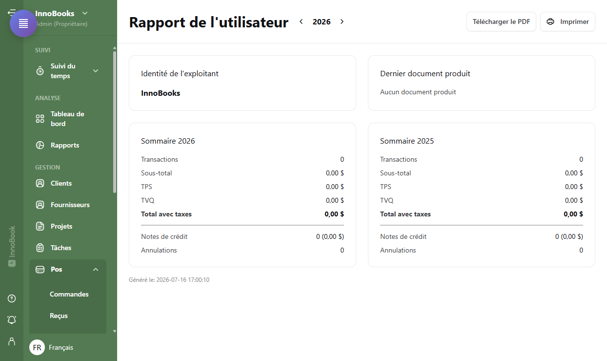 Produire le rapport de l'utilisateur (SW-73)