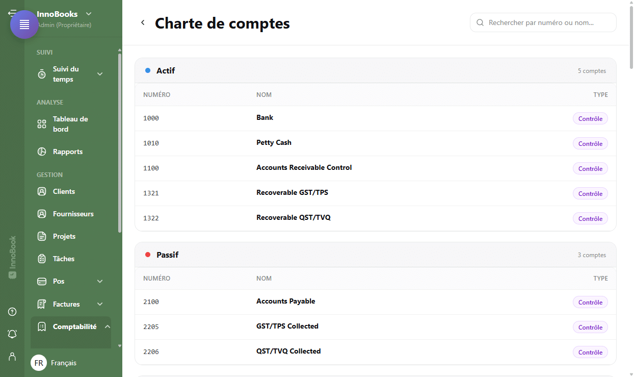 Configurer votre charte de comptes
