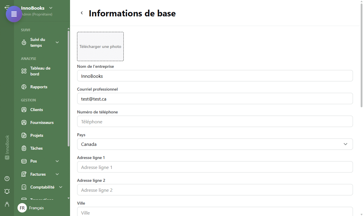 Configurer les informations de votre entreprise