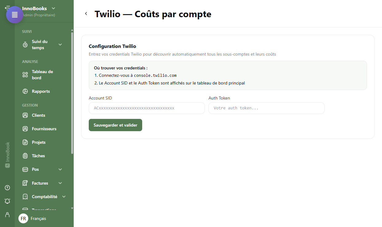 Connecter Twilio pour les SMS