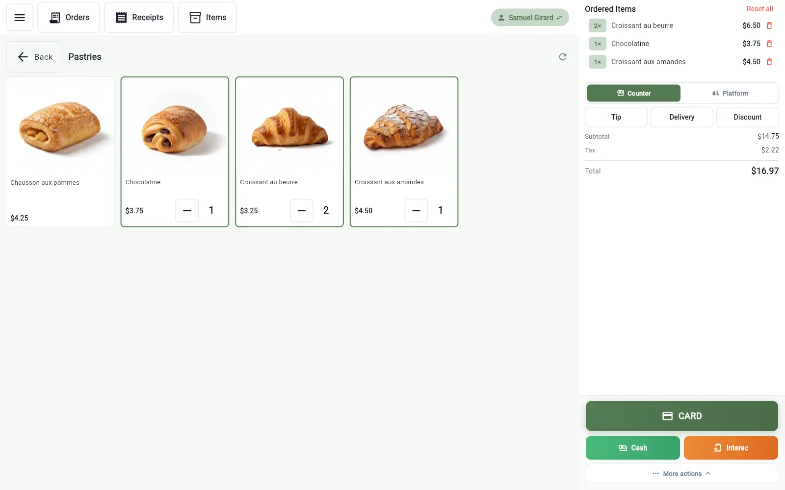Cart in progress in the InnoBook POS app