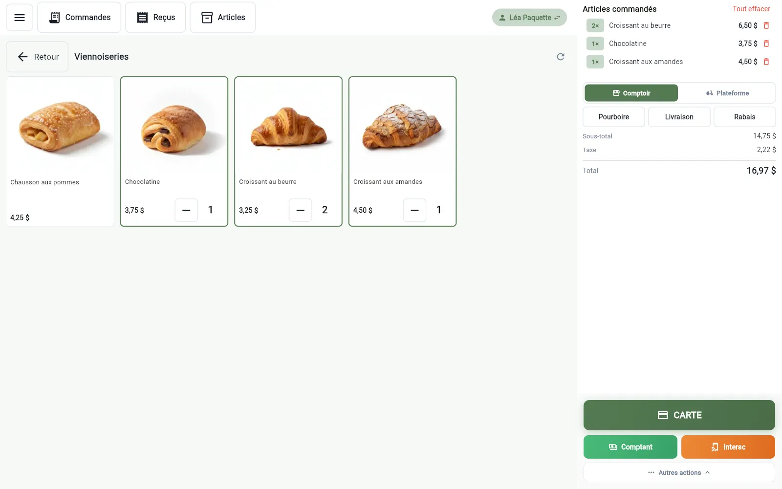 Panier en cours dans l'application InnoBook POS