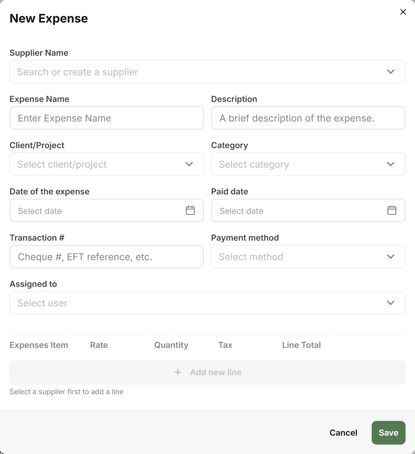 InnoBooks new expense form