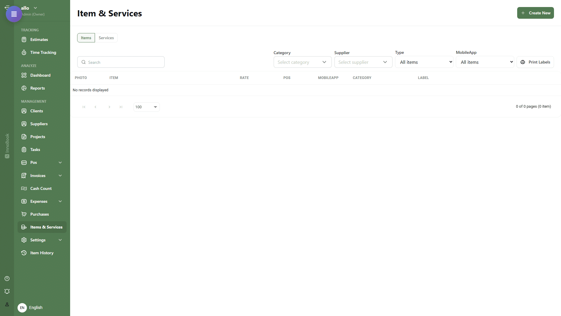 Item management in InnoBooks