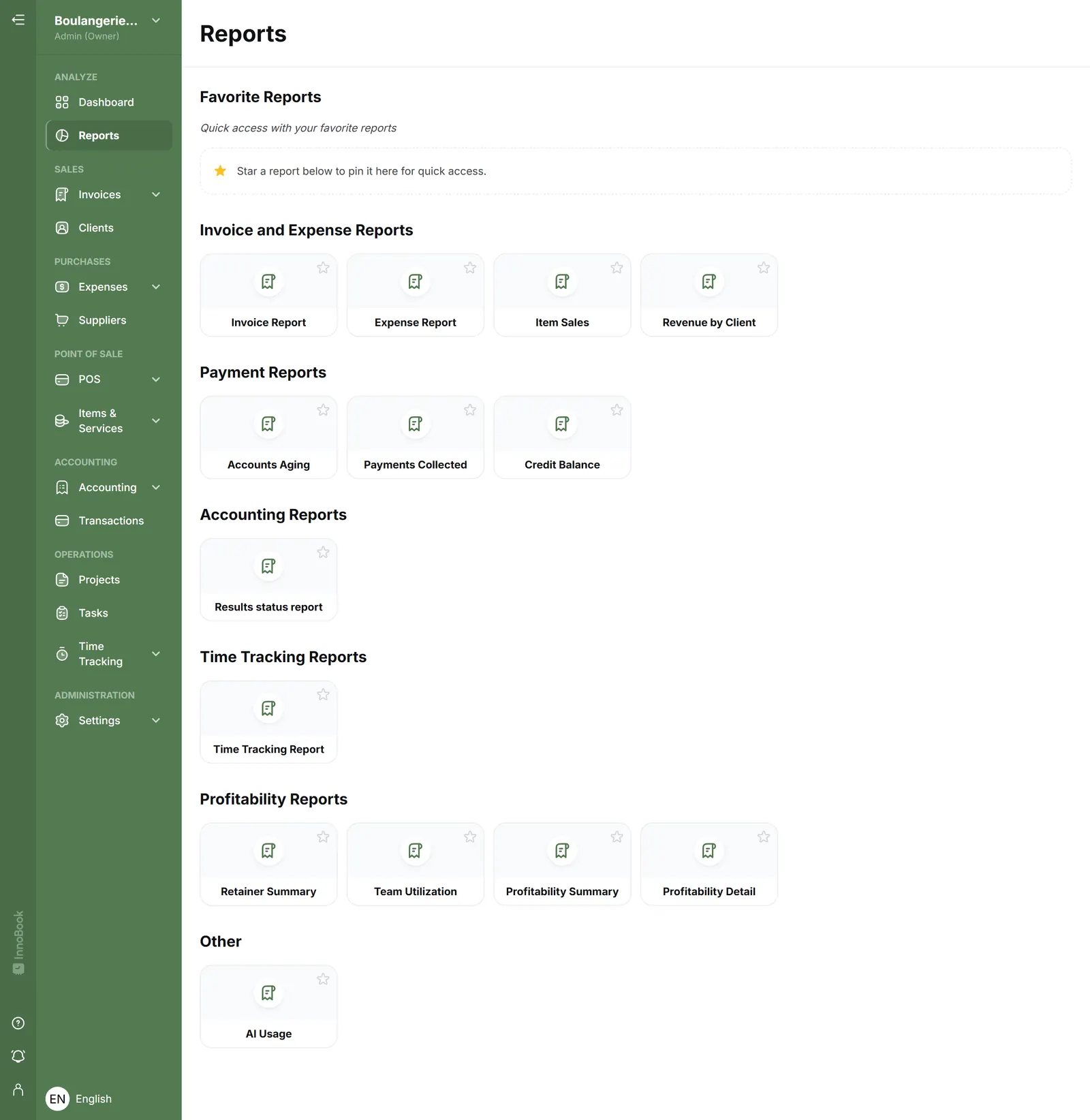 InnoBooks reports: invoices, expenses, payments and accounting
