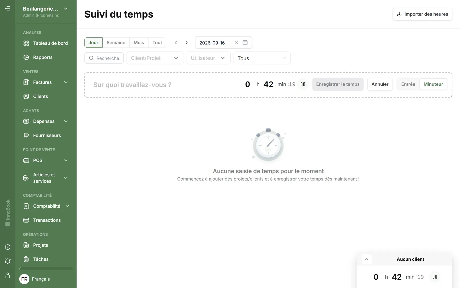 Minuteur InnoBooks en marche dans le suivi du temps