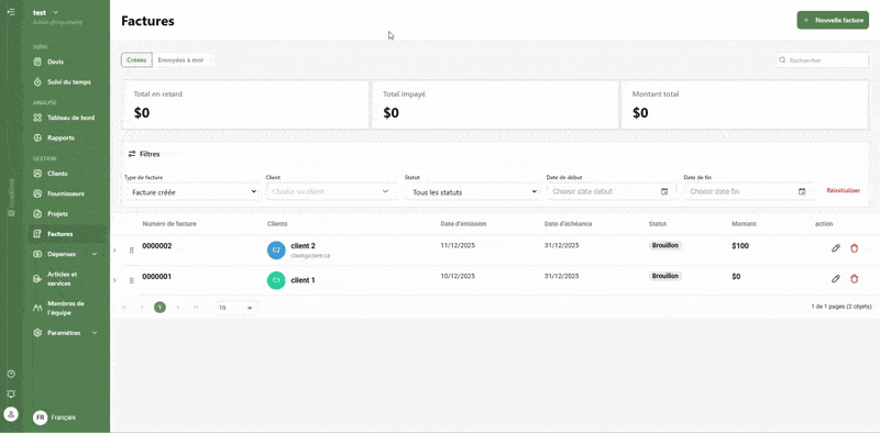 Filtre de clients InnoBooks
