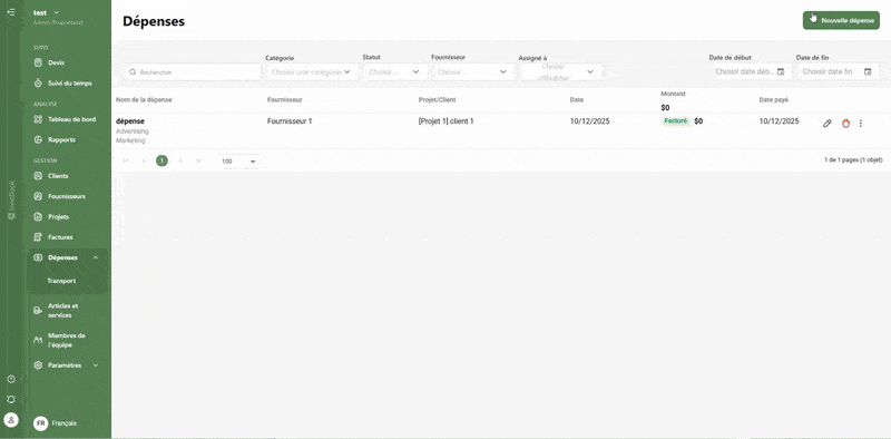 Animation de la fonctionnalité dépenses InnoBooks