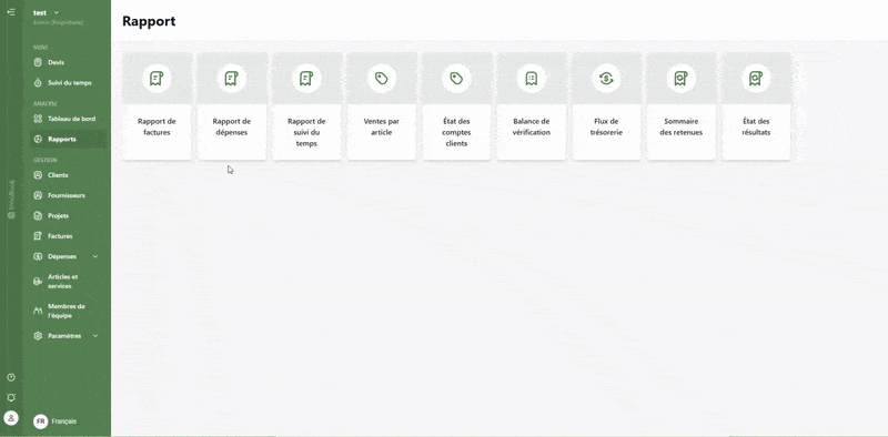 Animation de la fonctionnalité rapports InnoBooks